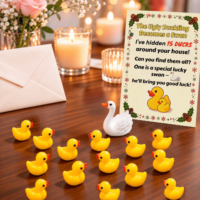 TEMU 16pcs Set (includes 14 Mini Ducks, 1 Mini Swan, And 1 Card)—a Fun, Novelty Prank Item Perfect For -day Christmas Countdown Display; Ideal For