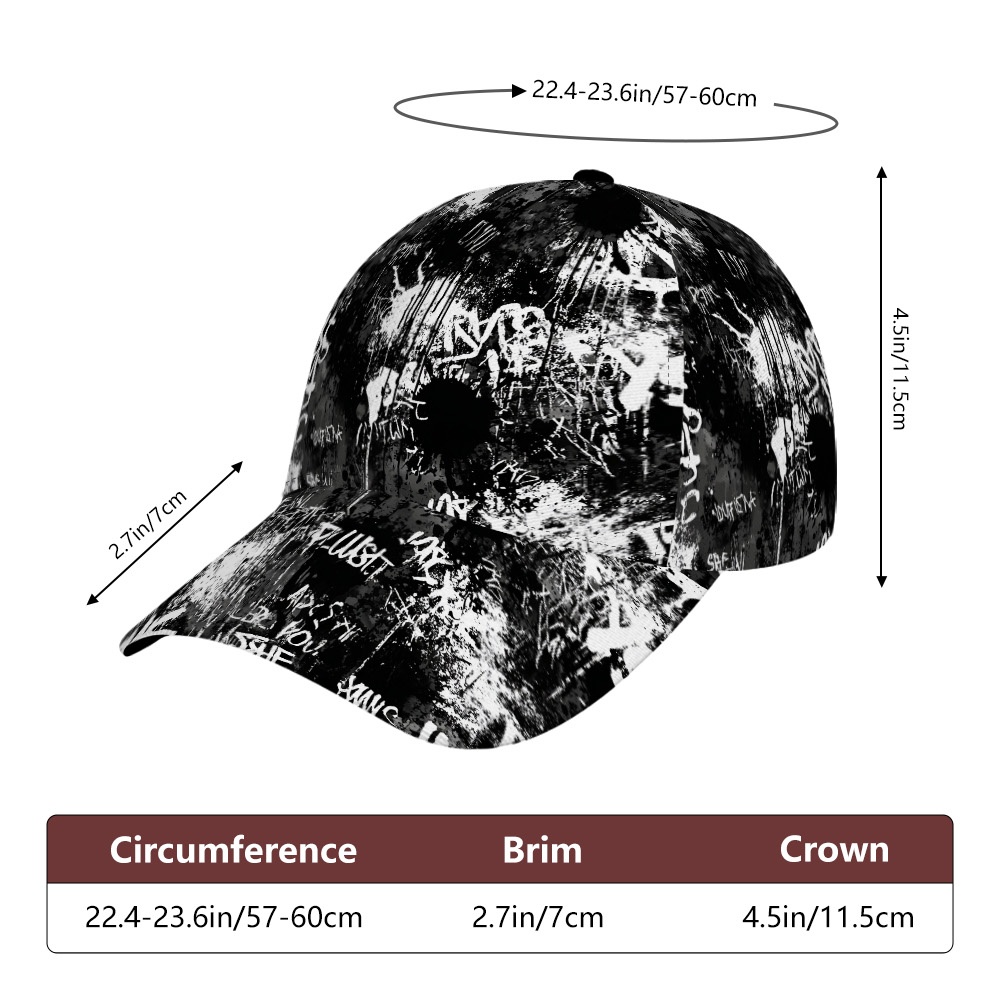 TEMU 1pc 1pcs Black & White Graffiti Splatter Duckbill Baseball Cap - Adjustable Snap Closure, Lightweight Breathable Suitable For Casual Attire,,