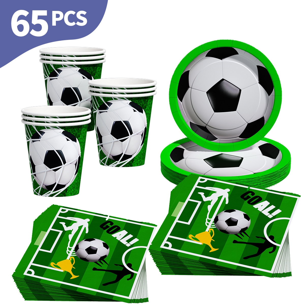 Image of 65pcs, Disposable Plates And Cups Napkins Set, Plates, Paper Cups And Napkins Party Supplies, Disposable Paper Plates Party Tableware For Birthday Family Picnics