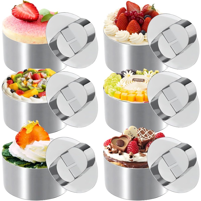 TEMU Set Of Cake Ring Molds With A Pusher, Made Of Stainless Steel, Ideal For Cooking And Pastry Baking. Kitchen Tools Are Easy To Release And