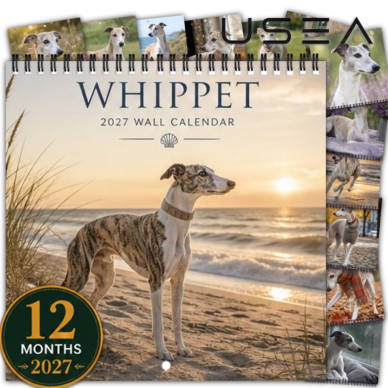 TEMU 1pc 2027 Whippet Dog Wall Calendar - 12-month Monthly Planner With Twin Wire Spiral Binding, Hanging Calendar Suitable For Home Office Decor,