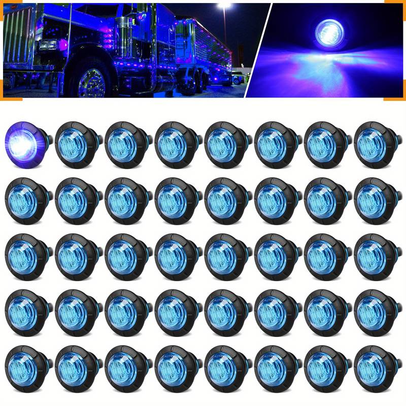 AUXITO 10-Pack Blue LED Side Marker Lights – 3/4" Round, Waterproof For Trucks, Trailers, RVs