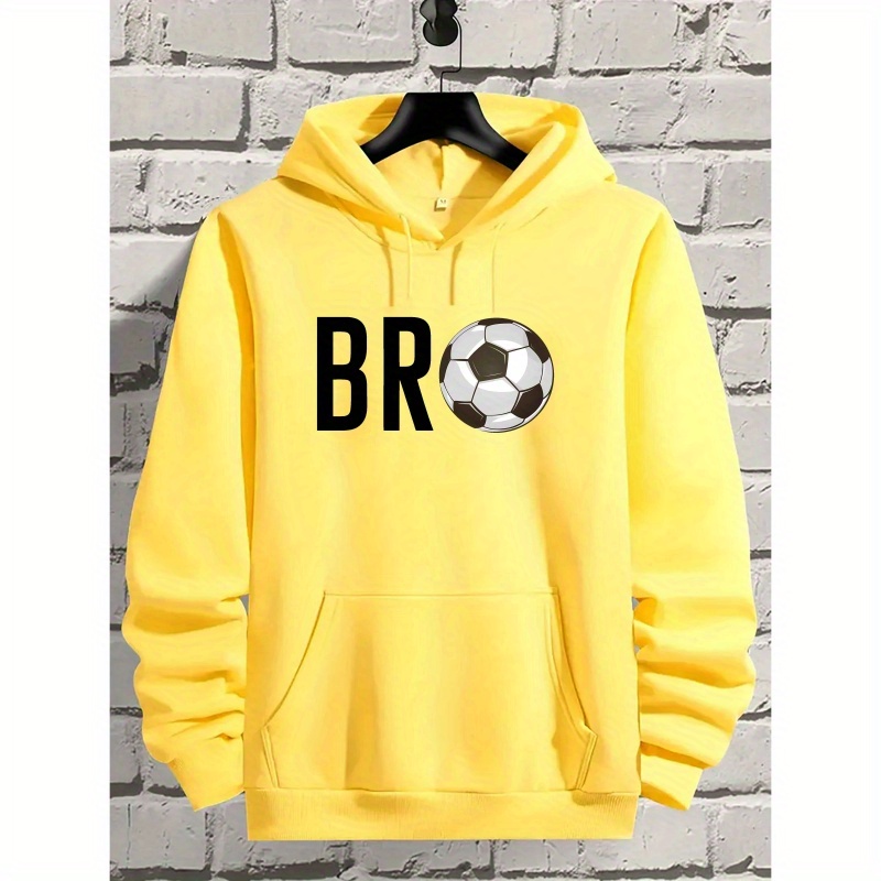 

Men's Fleece-lined Hoodie With Football Print - Casual Pullover Sweatshirt For Fall/winter, Long Sleeve, Kangaroo Pocket