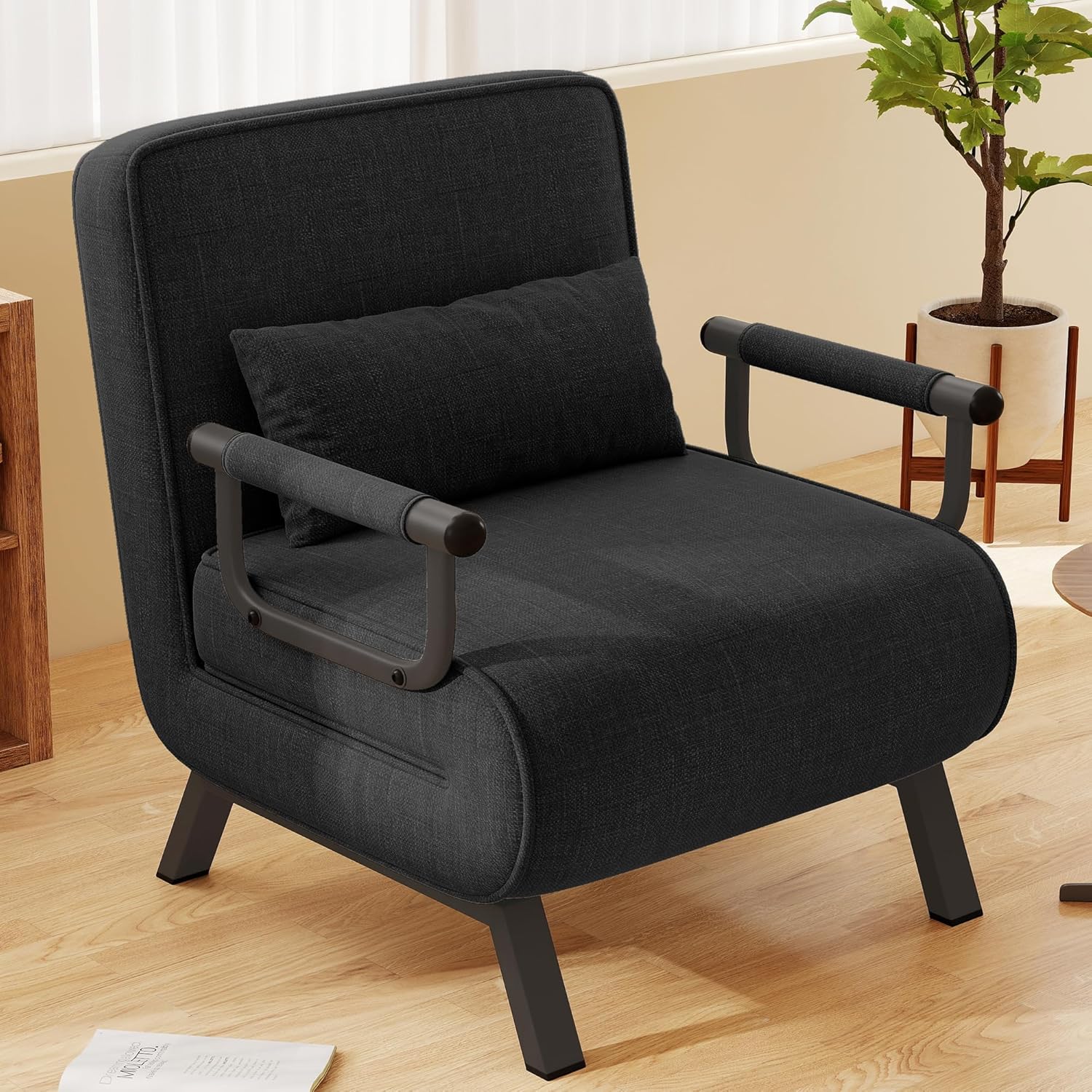 4in 1 Armchair, Sofa Bed With Bed Function, Space- Guest Bed, Armchair With Adjustable Backrest, 150kg Load Capacity, Metal Frame & Linen