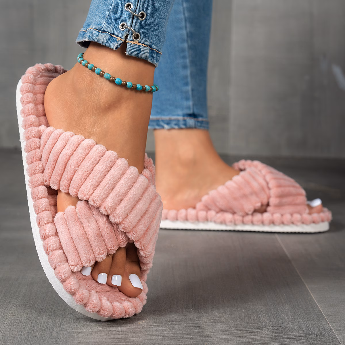 unisex couples slippers lightweight slippers in multiple colors shoes white noiseless foldable quick drying slippers classic and elegant crisscross strap design fluffy plush friendly and warm indoor Product details 16