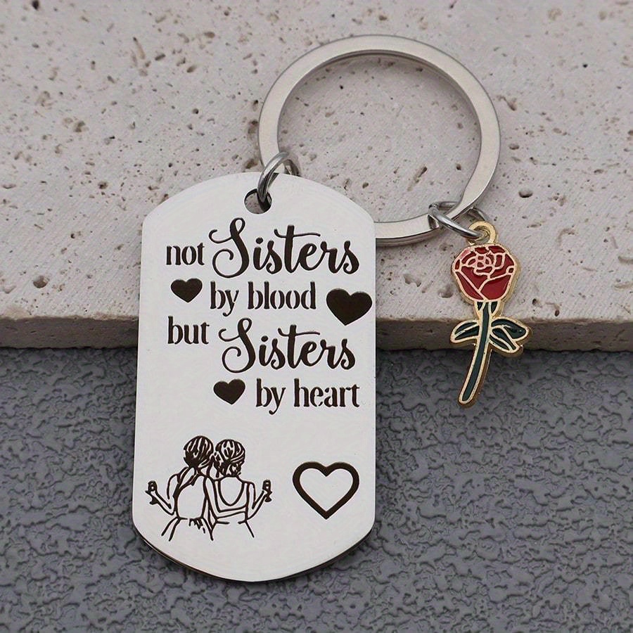 TEMU 1pc Porte-clés Cœur à Cœur pour Sœurs - Anneau en Acier Inoxydable Décoré d'un Pendentif , Idéal pour Cadeau d'Anniversaire ou de Diplôme pour