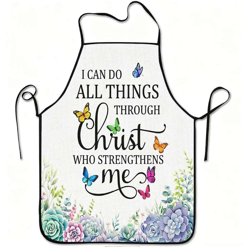 TEMU 1pc Inspirational Christian Bible Verse Printed Apron, Durable And Easy To Clean, Polyester Material, Suitable For Kitchen Cooking, Gardening,