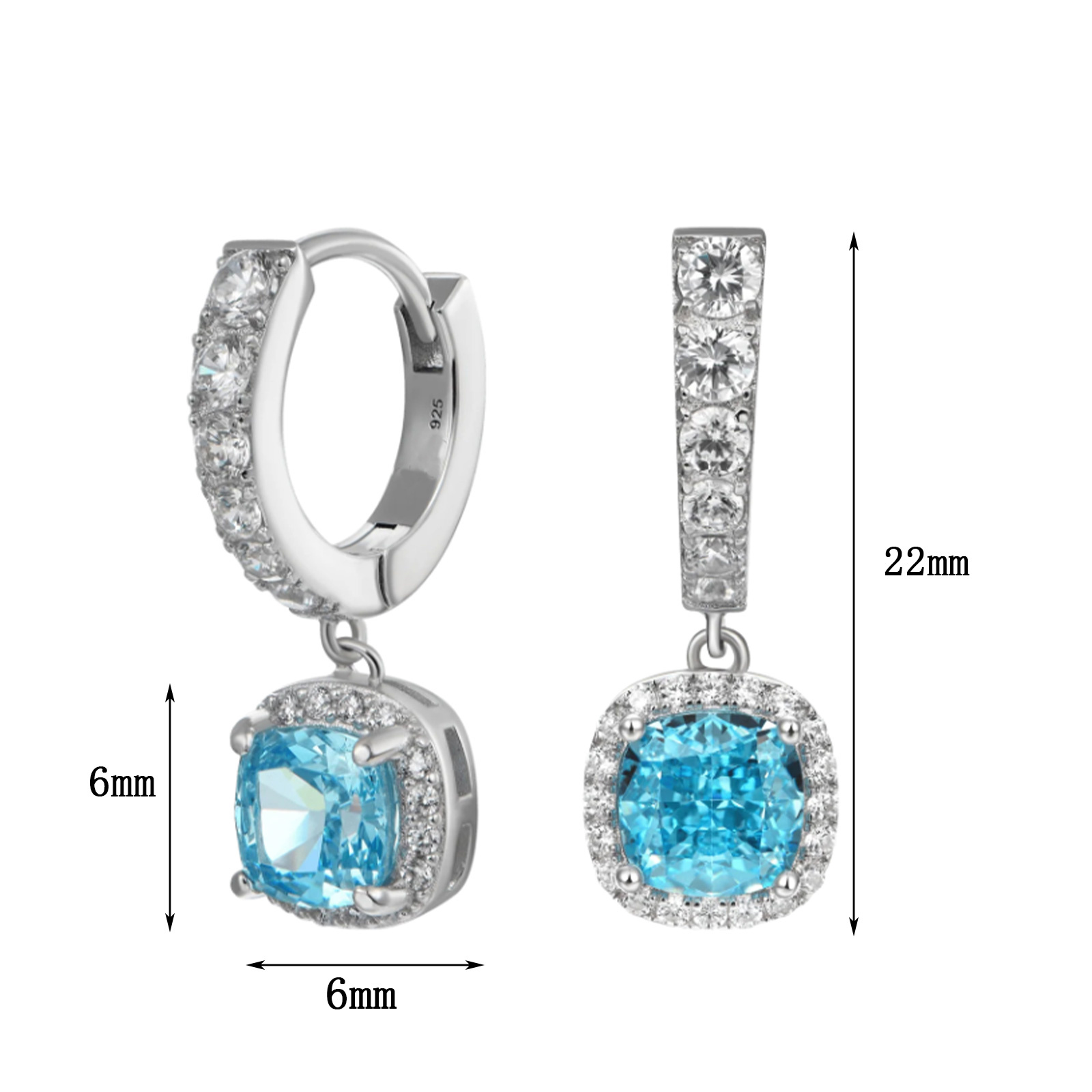 Women's 925 Silver Inlaid Square Zirconia Hoop Earrings