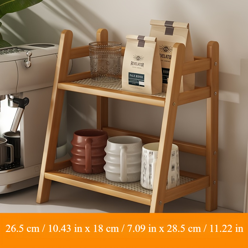 Étagère à Café 2 Niveaux En Bambou Predolo - Range Tasses, Mugs Et Services à Thé, Gain De Place Pour Cuisine Ou Bureau