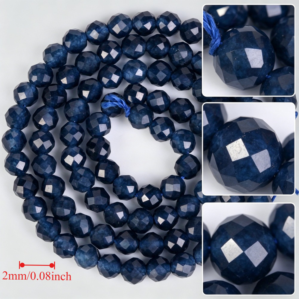 TEMU Cuentas de piedra natural aptas para joyería bohemia a de bricolaje - Cuentas de piedra azul facetadas multifacetadas para pulseras, collares -