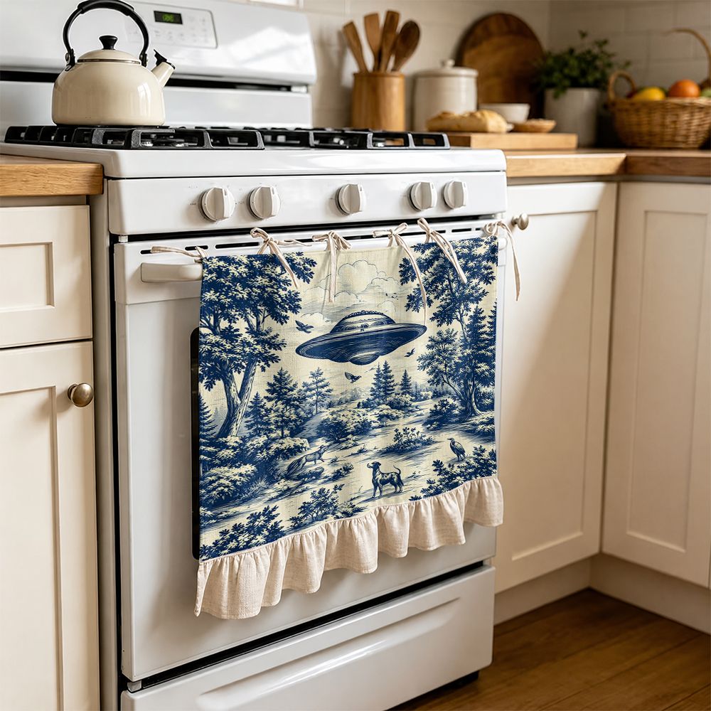 TEMU Rideau décoratif multifonctionnel à avec volants, de forêt et blanche 2D plate, idéal pour jupe de cuisine, couverture de four, lavage,