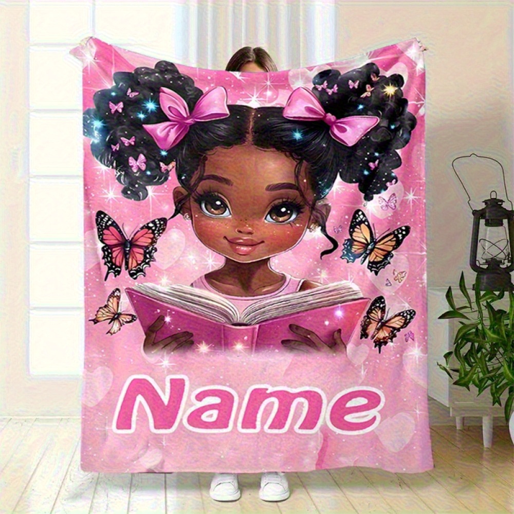 TEMU Personalized Cute Flannel Blanket - Custom Name Gift, 280gsm Soft Polyester Fiber, Suitable For, Travel Or Short Rest - For