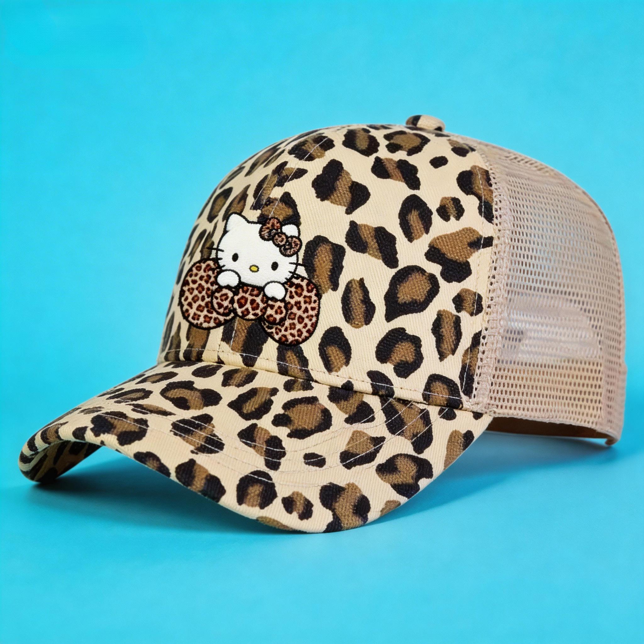 Image of 1pc Unisex Kt Leopard Print Ponytail Baseball Cap Suitable For Street Outdoor Casual
