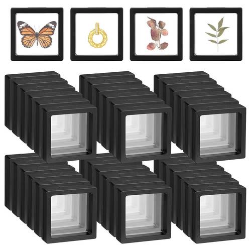 36pcs 3d floating display case coin frame holder size 2 8 x 2 8 x 0 8 black jewelry storage box suitable for challenge medals shells gemstones rock specimens and pins jewelry boxes