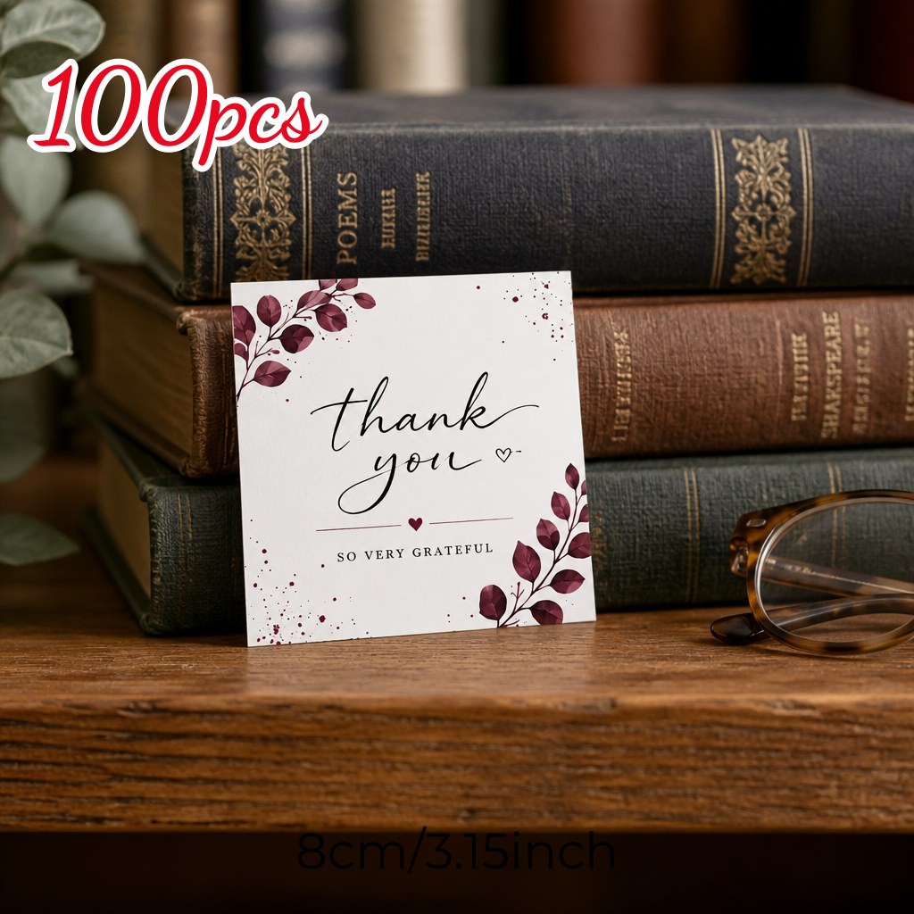 TEMU Personalized Custom Elegant Thank You Cards With Logo And Image, 300gsm Premium Square Cardstock With High Quality Coating, For Business,