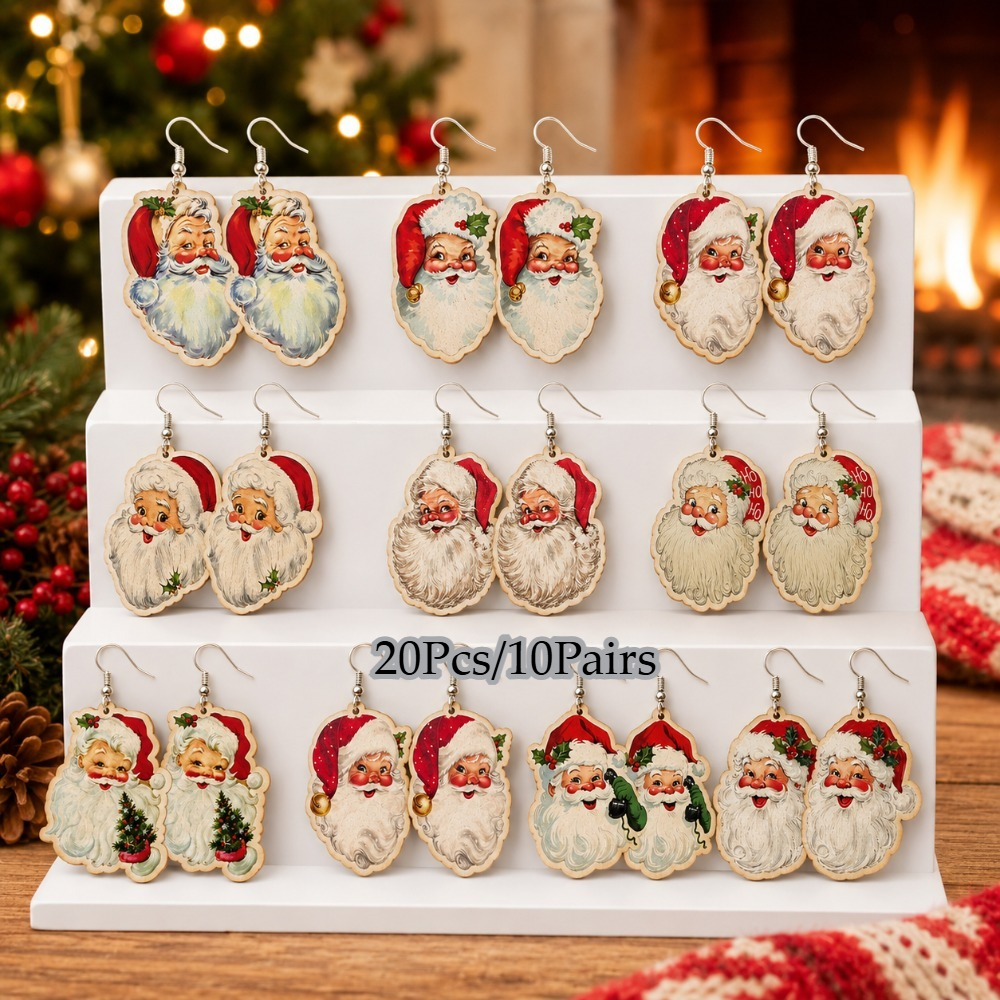 TEMU 20pcs/10-pair Santa Claus Acrylic Pendant Earring Set, Sweater Charm Earrings, Red And Green Contrast /winter Accessories, The Party Gift For ,