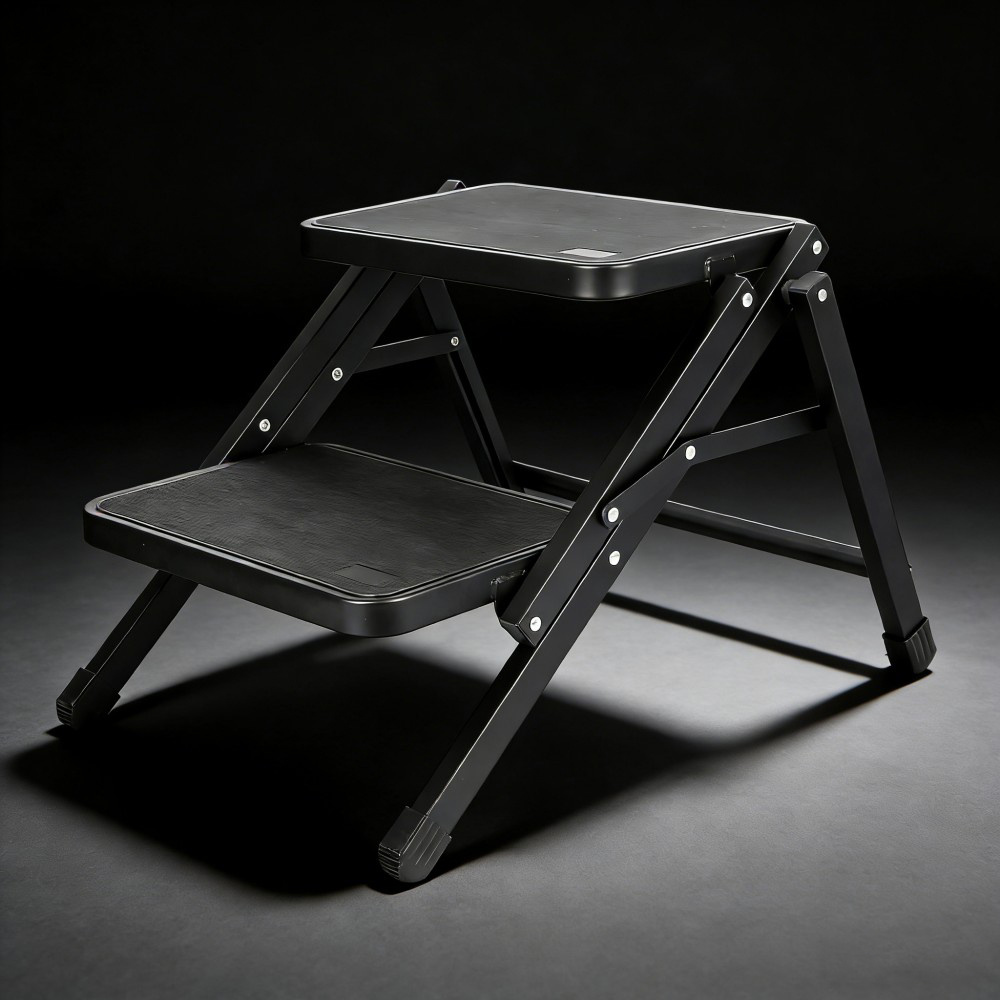 Camping Double Step Stool Max 200kg, 2 Step Steel Ladder Camping Outdoor Household