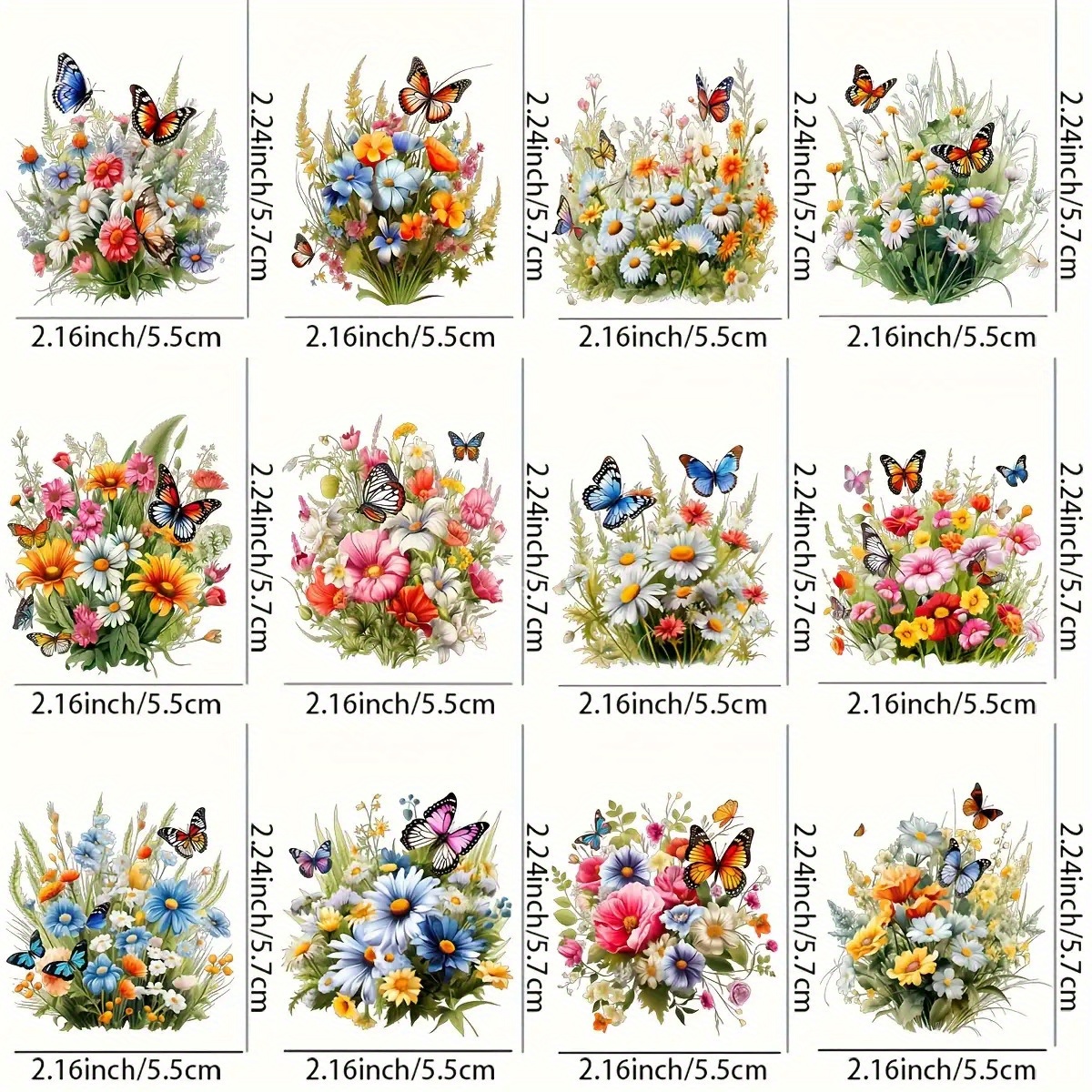 E-shop Nur Aufkleber, 12 Stk./Set Frühlings-Wildblumen-Serie Transferaufkleber, Hochwertige UV DTF Becherhüllen, Geeignet für Tassen, Glasgläser,