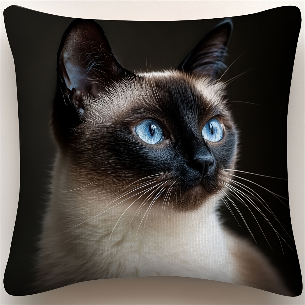 TEMU per cuscino 1 pz, per cuscino gatto siamese vintage, Lavabile in lavatrice, con cerniera, 45cm*45cm, e liscio tessuto in poliestere a pelo corto