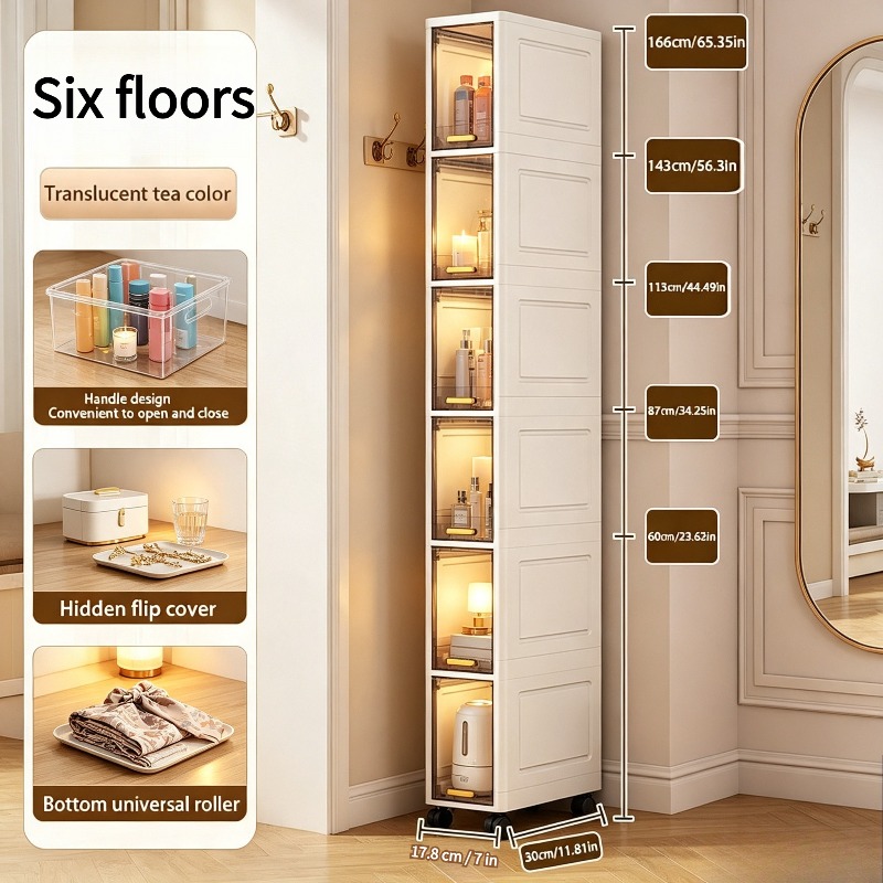 TEMU Narrow Plastic Vertical Shelf, Rolling Trolley For Office Stationery Storage, With 360-degree Wheel Storage Rack, Suitable For Bedroom, Kitchen,