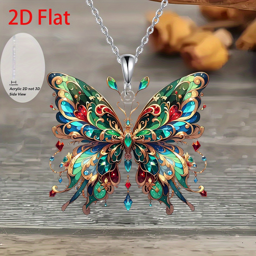 TEMU 2d Flat, Bohemian 2d Flat Acrylic Necklace - Blue Gemstone Accents, Lightweight Everyday Jewelry Gift For Women, Birthdays, Parties & Holidays, 2d Flat