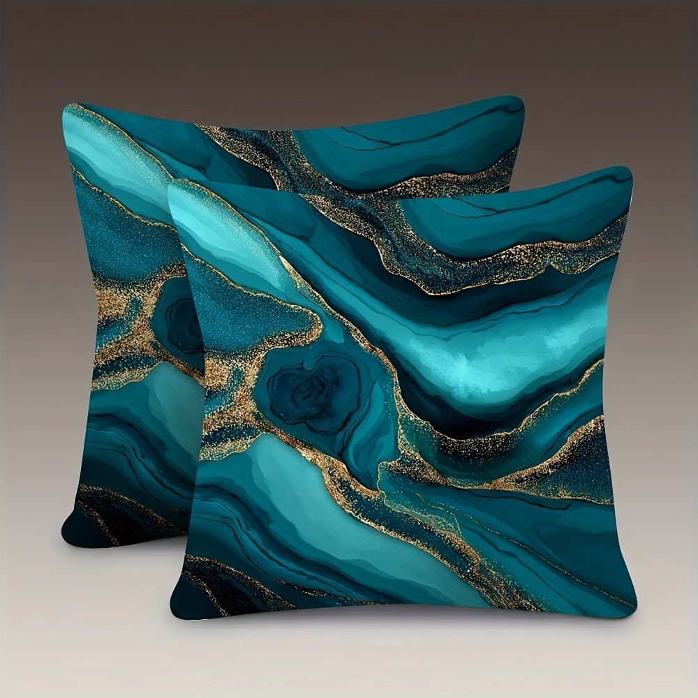 TEMU 2pcs Square Polyester Pillowcase Set In Teal And Pattern, Ideal For Sofa Decor, , And Bedroom Styling. Gift With Zipper Closure. Polyester