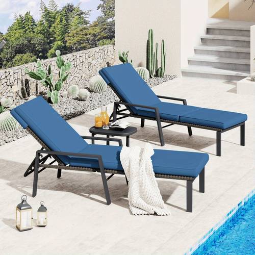 chaise lounge chairs for outside set of 2 adjustable wicker pe rattan patio pool recliner chair with removable cushion for beach patio poolside lawn rattan cuchion