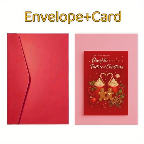 1 carte de noël pour fille et - souvenir de famille en pain dépices avec vœux de canne en bonbon, message de fêtes pour de votre fille de la part de maman/papa, cadeau pour les célébrations de noël