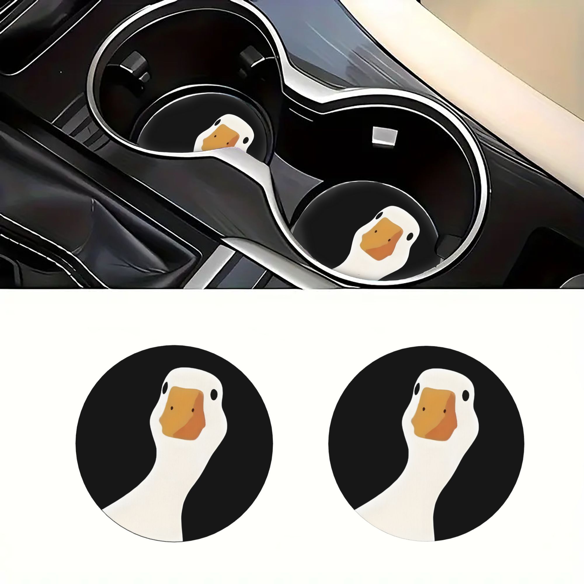TEMU 2pcs Peeking Funny Silly Goose Printed Car Cup Coasters, Round Decorative Automotive Cup Coasters