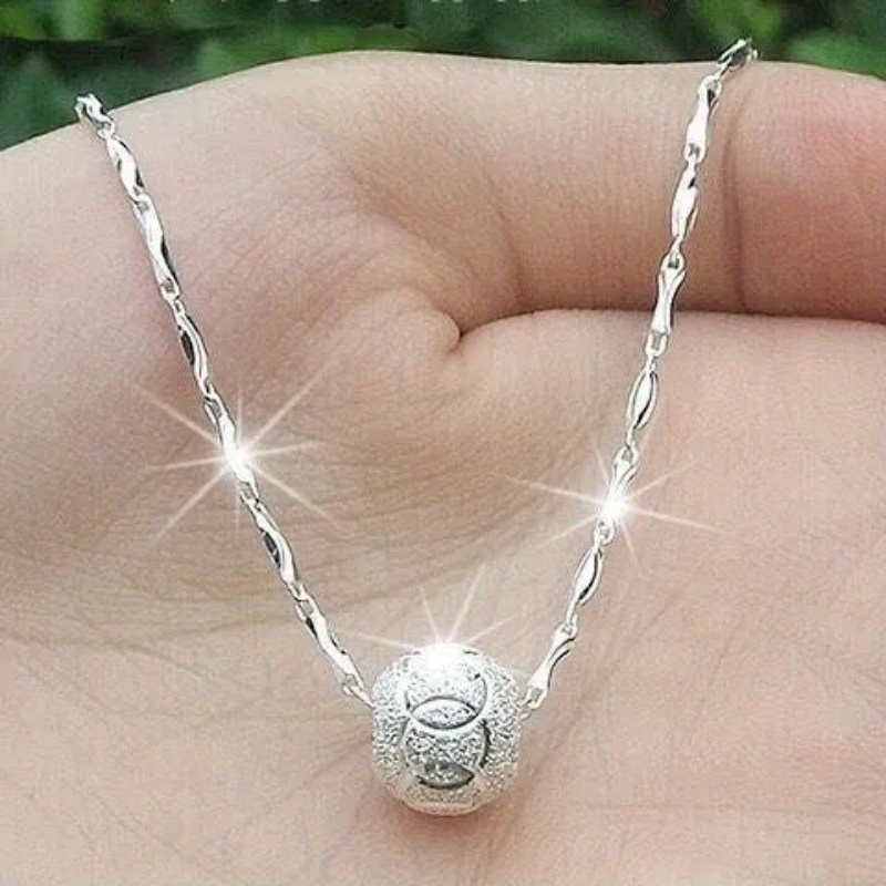 

925 Pure Silvery Necklace, Bead Pendant, Hypoallergenic Clavicle Chain, Silvery Jewelry, Elegant , Great Gift