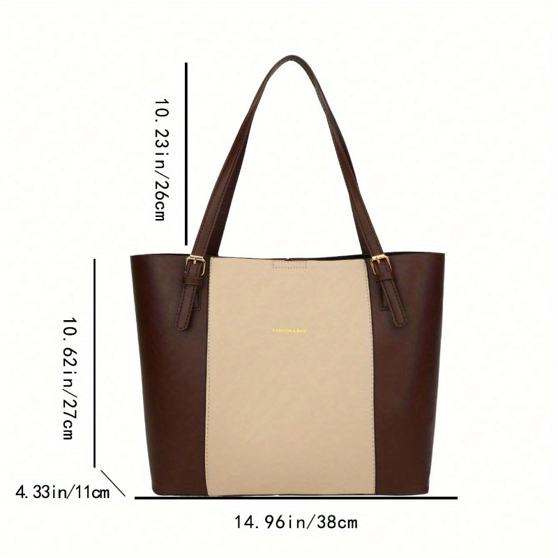 Women' Large Capacity Tote Bag with Colorblock Patchwork ( //) & Golden Foil Letter - Adjustable Strap, Closure, Elegant Handbag for Work, Commute, Travel - Multi-Purpose Casual &