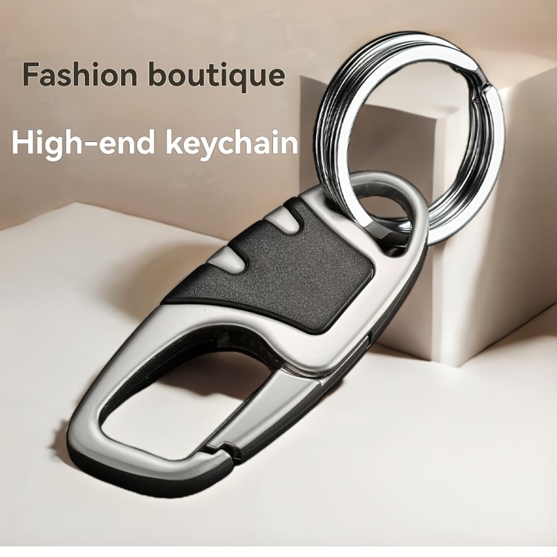 TEMU Outdoor Portable Rubber- Carabiner Key Hook, Multi-ring Metal Key Ring, Black And Brown Waist Clip For Car Keys, Simple Metal Buckle Small
