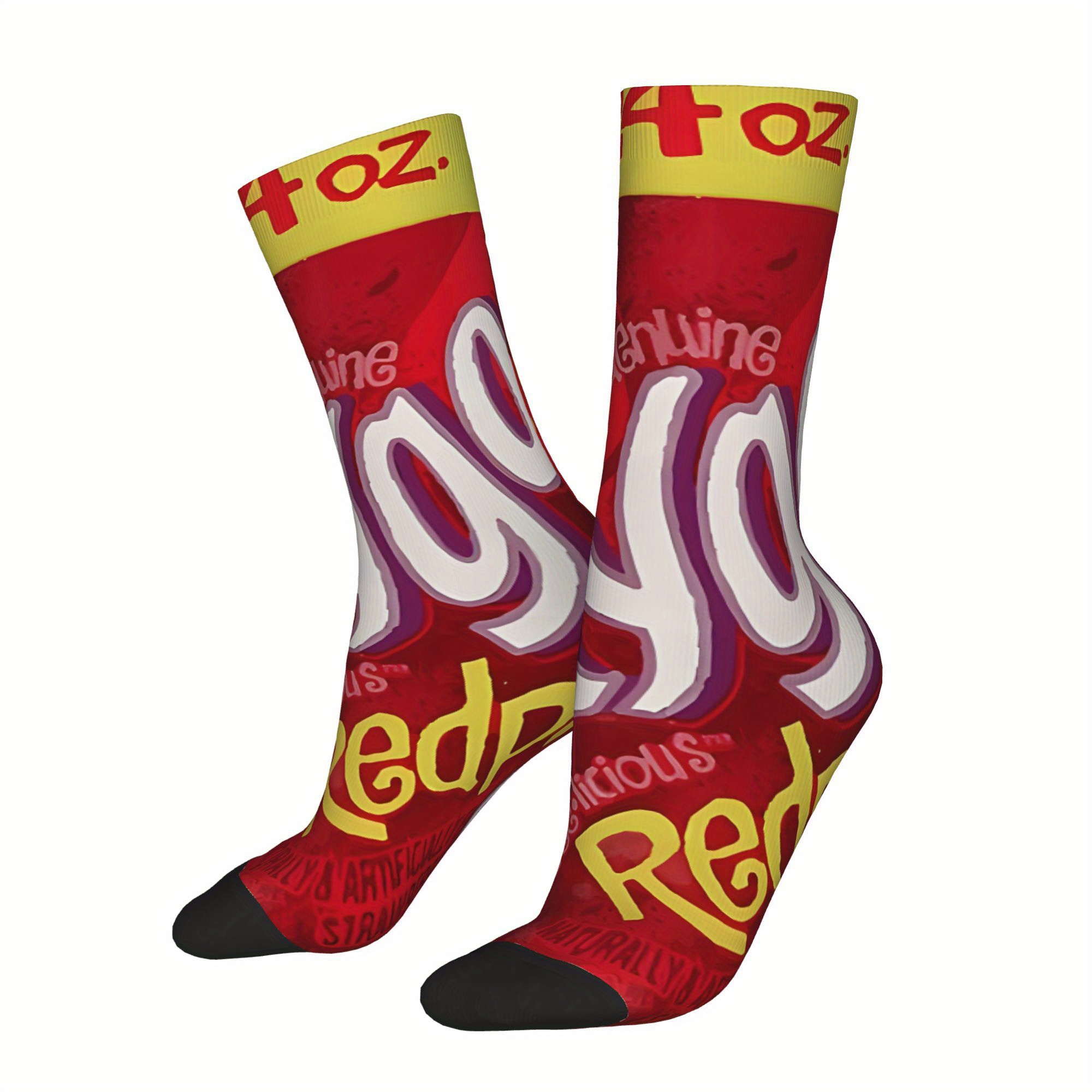 TEMU 1 Pair , Polyester & Elastane , Knit Fabric, Novelty Crew Socks With Random Print, With Hand Washable For Hip Hop Style