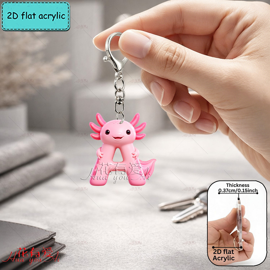 TEMU Plat 2D, [Plat 2D] Porte-clés en acrylique, Porte-clés lettre Axolotl , Porte-clés fantaisie, , Axolotl, Reptile, Accessoire de porte-clés,