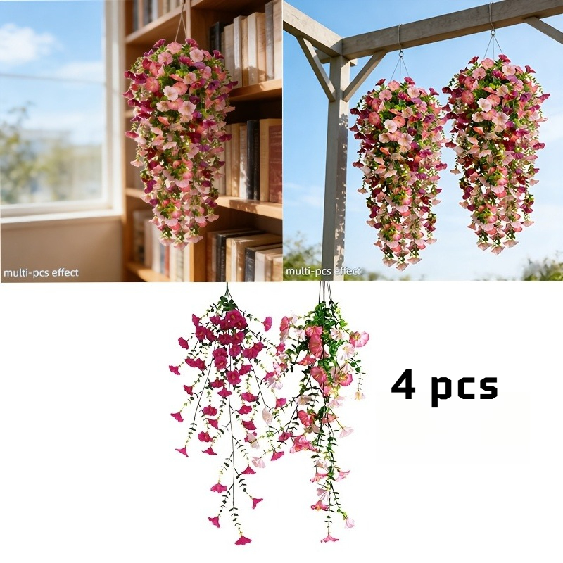 Image of 4pcs Uv-resistant Realistic Ivy Hanging Decorations In Pink And Rose For Wedding And Engagement Indoor And Outdoor Home Decor Front Door Wreath Easter Valentine's Day Mother's Day Spring