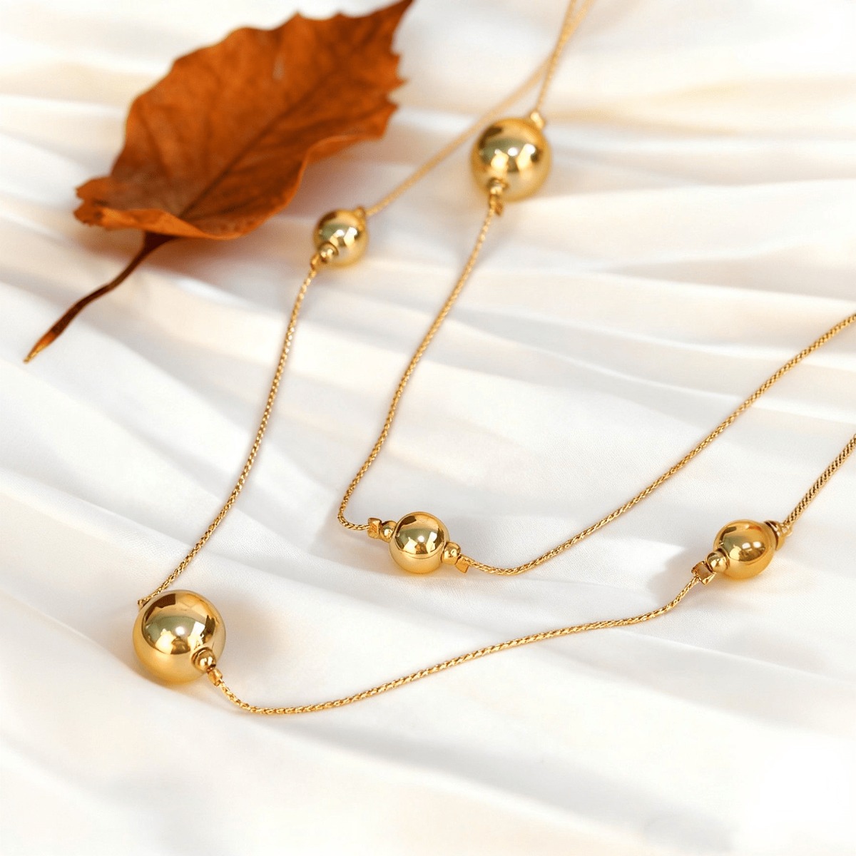 Women's Layered Necklace with Large & Small Round Beads