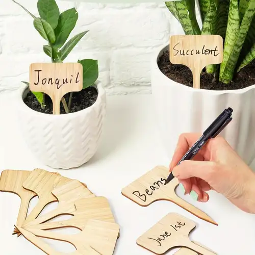 20 Etichette Legno Per Piante Con Pennarello - Marcatori Da Giardino A Forma Di T - Foto 12