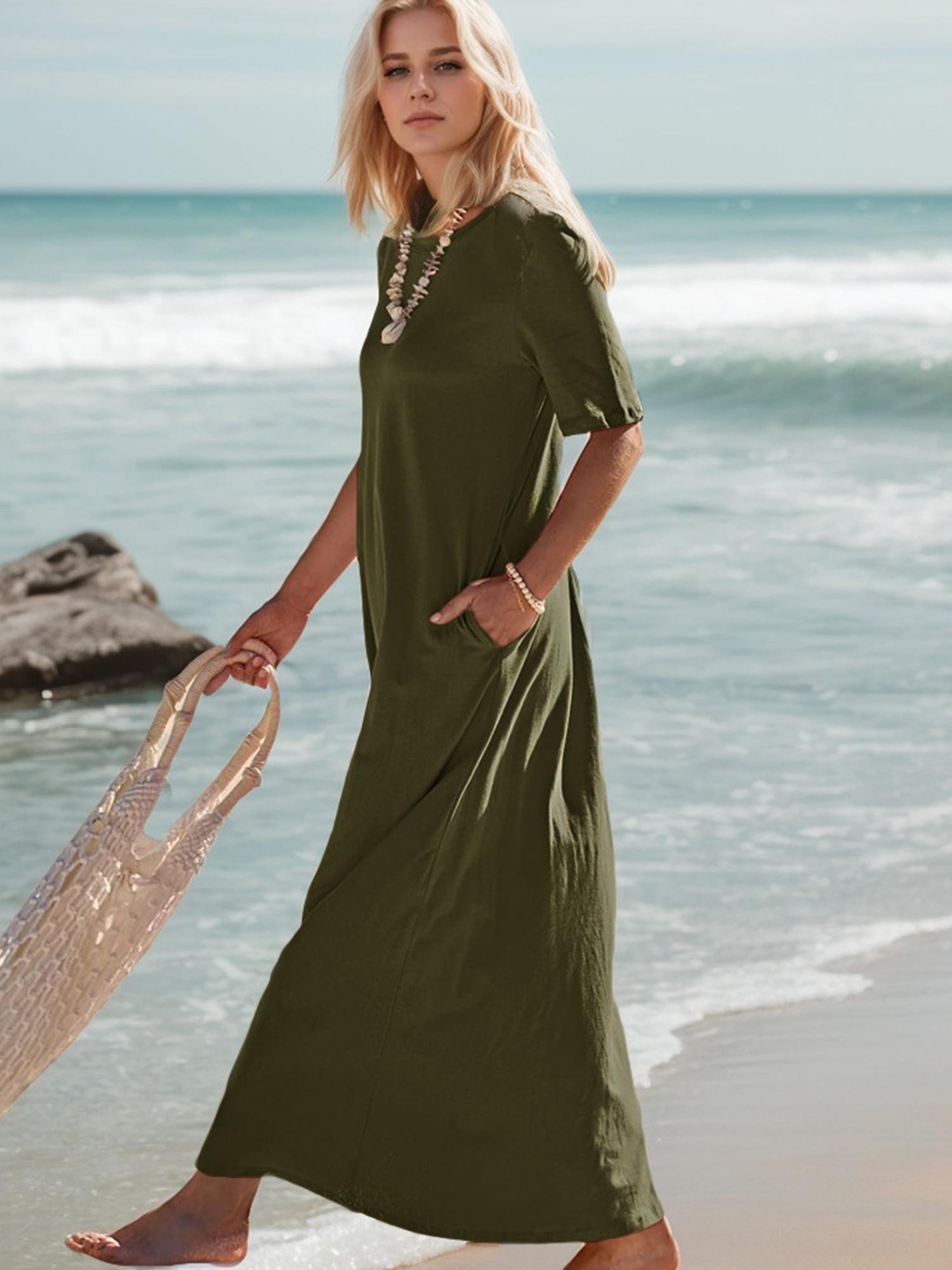 plus size plus size womens a line maxi dress pockets short Temu