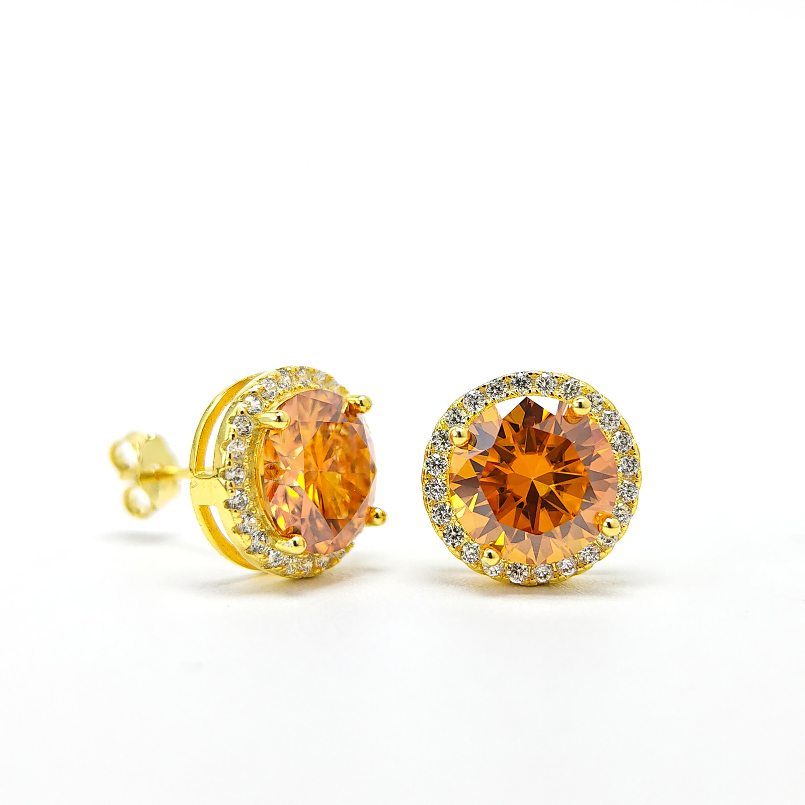 Women's 0.5/1/2/3 Carat 925 Silver Orange Moissanite Round-Shaped Golden Studs
