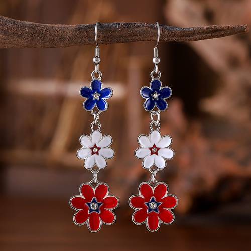 a pair of vintage red white and blue floral drip enamel drop earrings long style earrings for daily wear earrings for american parties a gift
