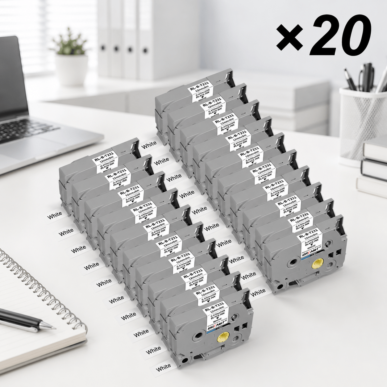20 Pack Tze-231 Tz231 Replacement Label 12mm 0.47' Laminated White Compatible With Brother P Touch Pt-d210 Pt- Label Maker
