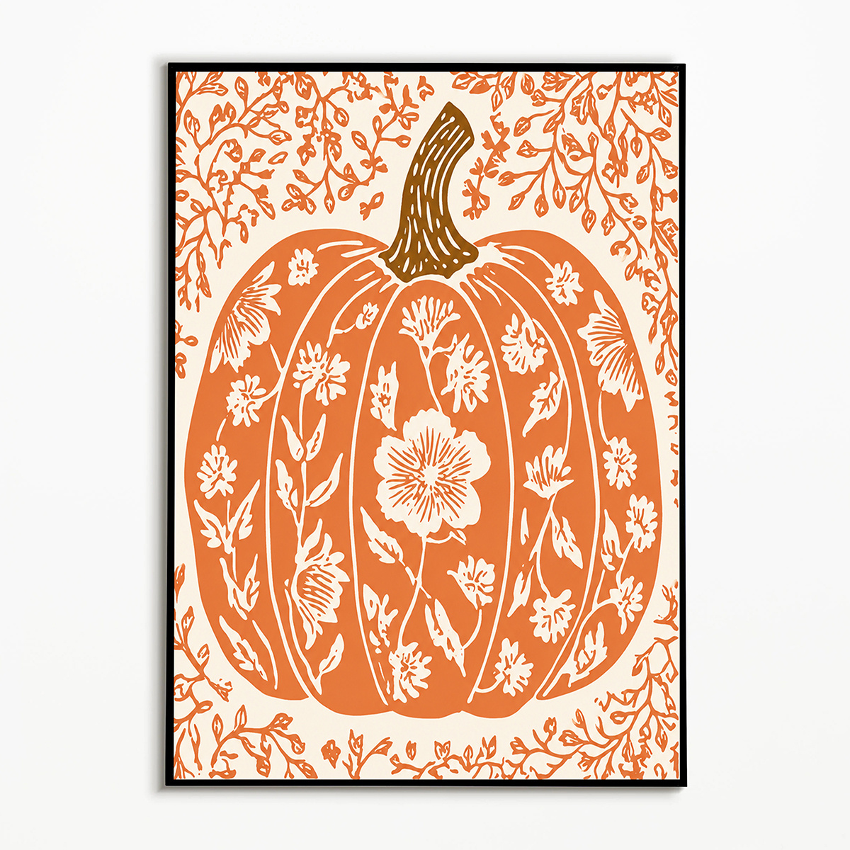TEMU 2d Flat, 1pc Bohemian Botanical Pumpkin Wall Art Poster - Frameless Canvas Print Suitable For Decor, Autumn Fall Floral Pumpkin Poster Suitable