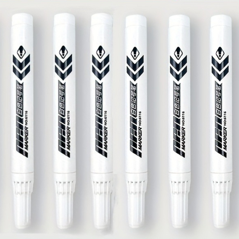 TEMU 6pcs White Marker Pen - High-quality Non Smudging Oil-based Ink, Medium Tip Suitable For Multi Surface Writing On Plastic, Glass, Metal - Very