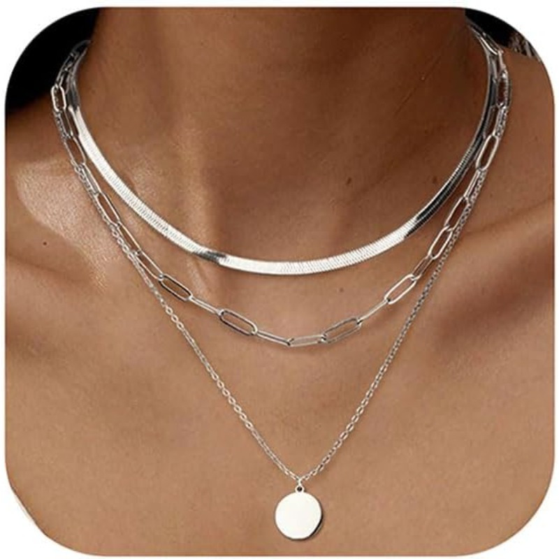 Image of Set Of 3 Necklaces For Women, Stackable 14k Golden Plated, Adjustable Pendant Necklaces Featuring Cross, Coin, And Heart Designs, Stainless Steel, In Silvery Golden