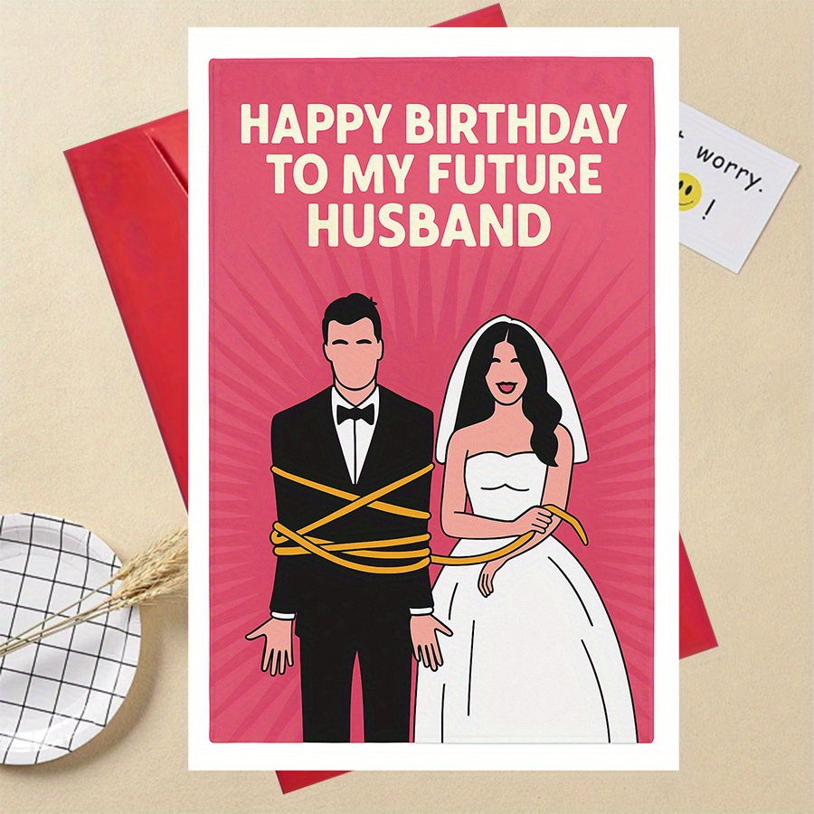 1pc Fun Birthday Card, Suitable Husband - Romantic Wedding Proposal Gift From To Fiance, Cartoon Couple Party Gift, No Battery Required, Paper Material, Wedding Gift, Wedding Stationery, Easy Design