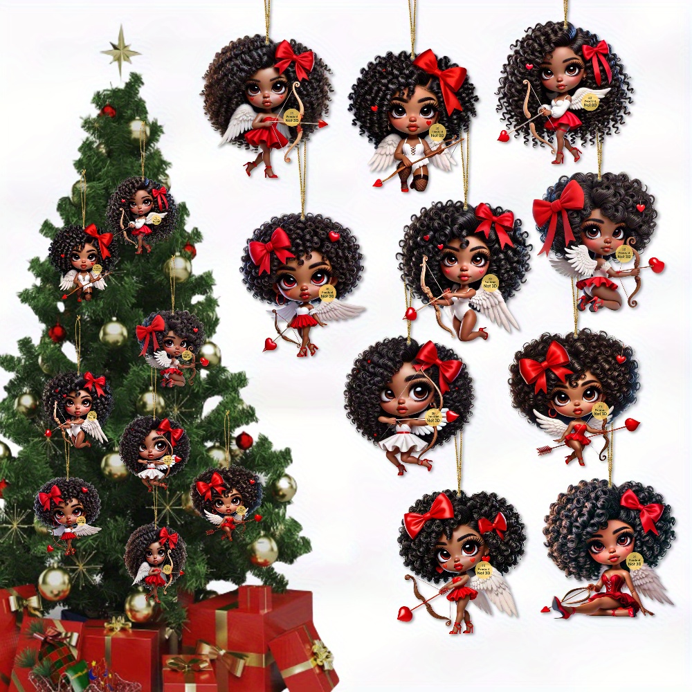 

10pcs Afro-american Cupid Wooden Ornaments Set - Christmas, Valentine's Day, New Year & More - Decor For Home, Office, Classroom & Parties, Room Decor