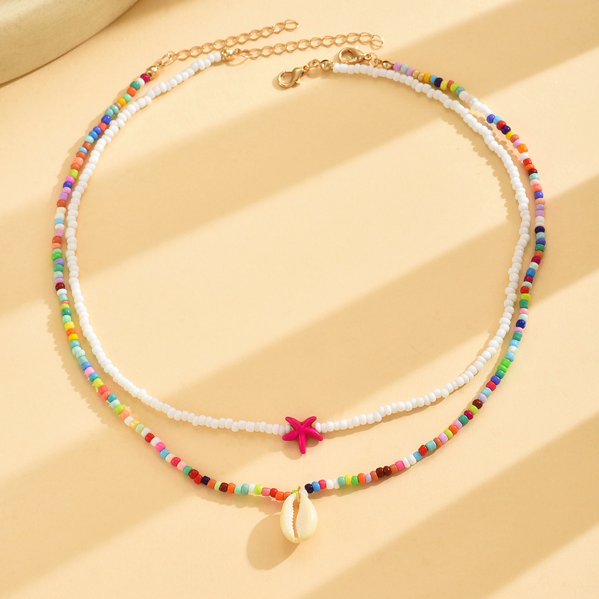 Bohemian Shell & Bead Necklace Set Colorful Choker for Women with Pendant