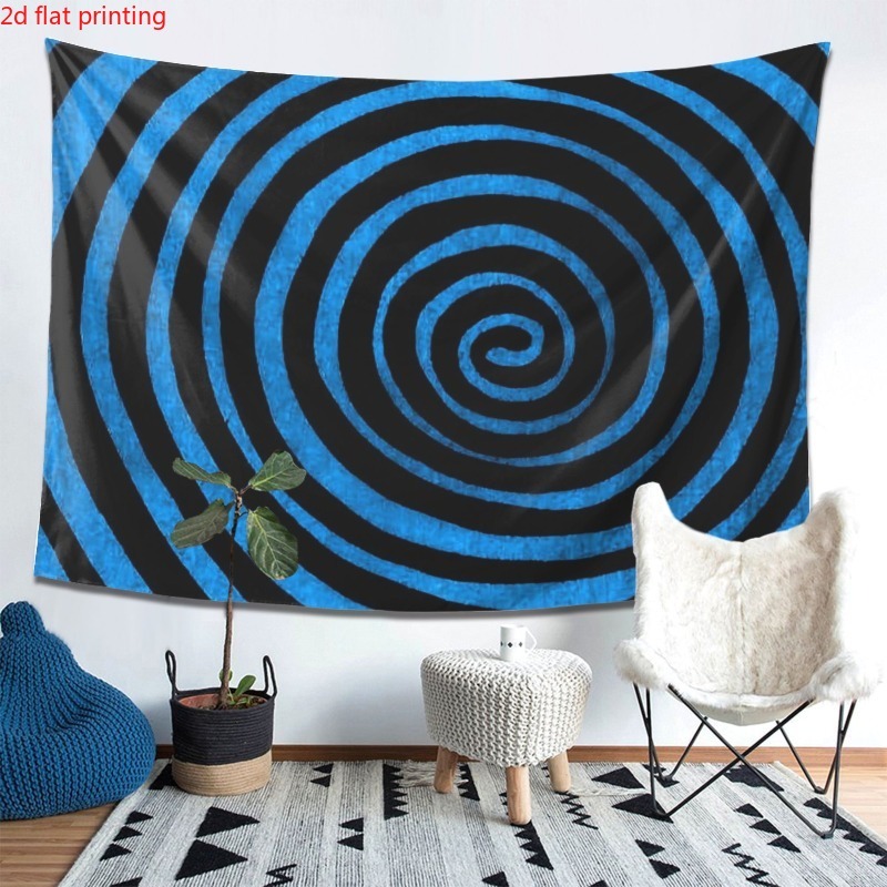 TEMU 2d Flat - 2d Flat - 1pc Of Tapestry Featuring A Blue-black Spiral Visual Pattern, With A Psychedelic Style, This 2d Tapestry Serves As A