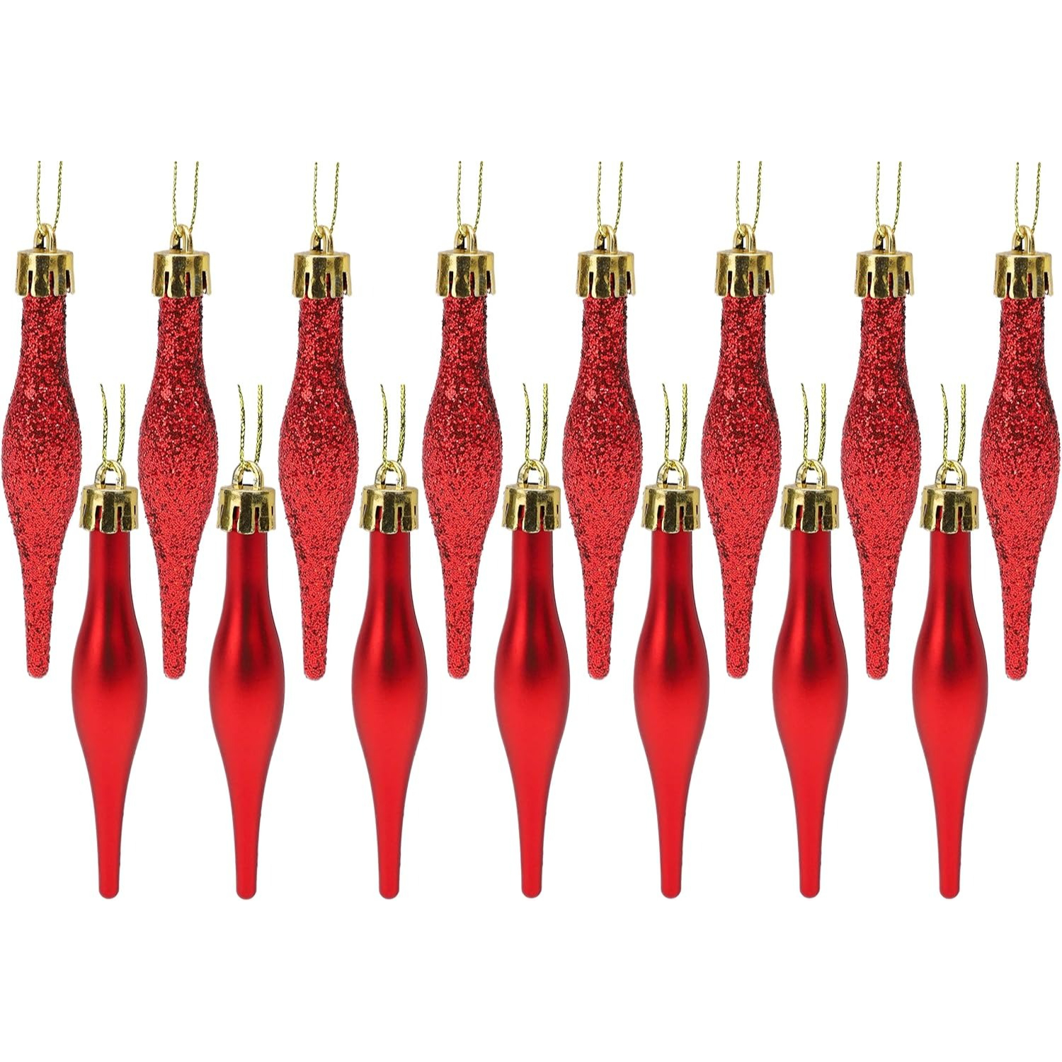 TEMU 15 Stück, 8,5 cm (3,35 Zoll) Tropfenbälle - Mattes Glitzerdesign - Weihnachtsdekoration (Rot) (Hängende Kappe zufällig versandt)