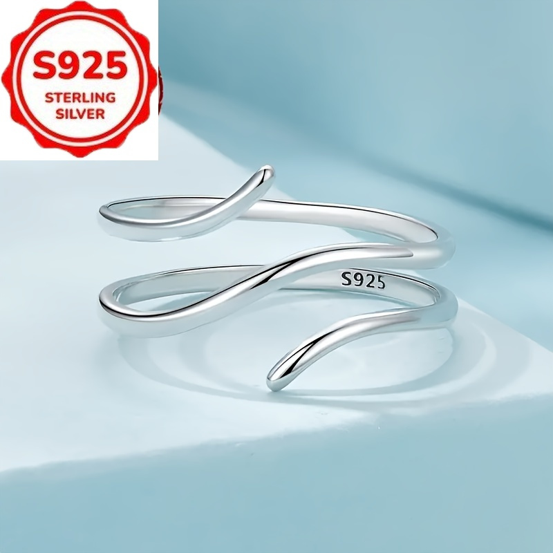 TEMU Bague torsadée réglable en argent 925 - multicouche à faible , accessoire de bijouterie de fête unisexe, charme , convient pour toutes les
